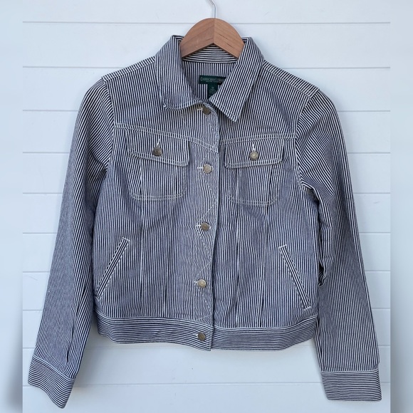 Ralph Lauren Jeans Company Pinstripe Heavy Denim Jacket Stripe White Navy Button